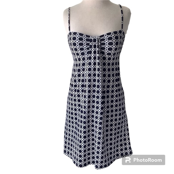 Ann Taylor Petite Navy and White Knit Spaghetti Strap Dress - Picture 1 of 3